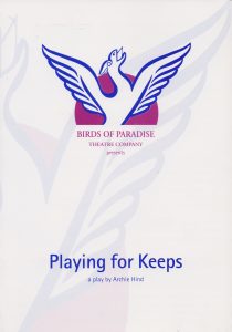 A poster for 'Playing for Keeps'. Its is plain white apart from a drawing of a winged beast. 