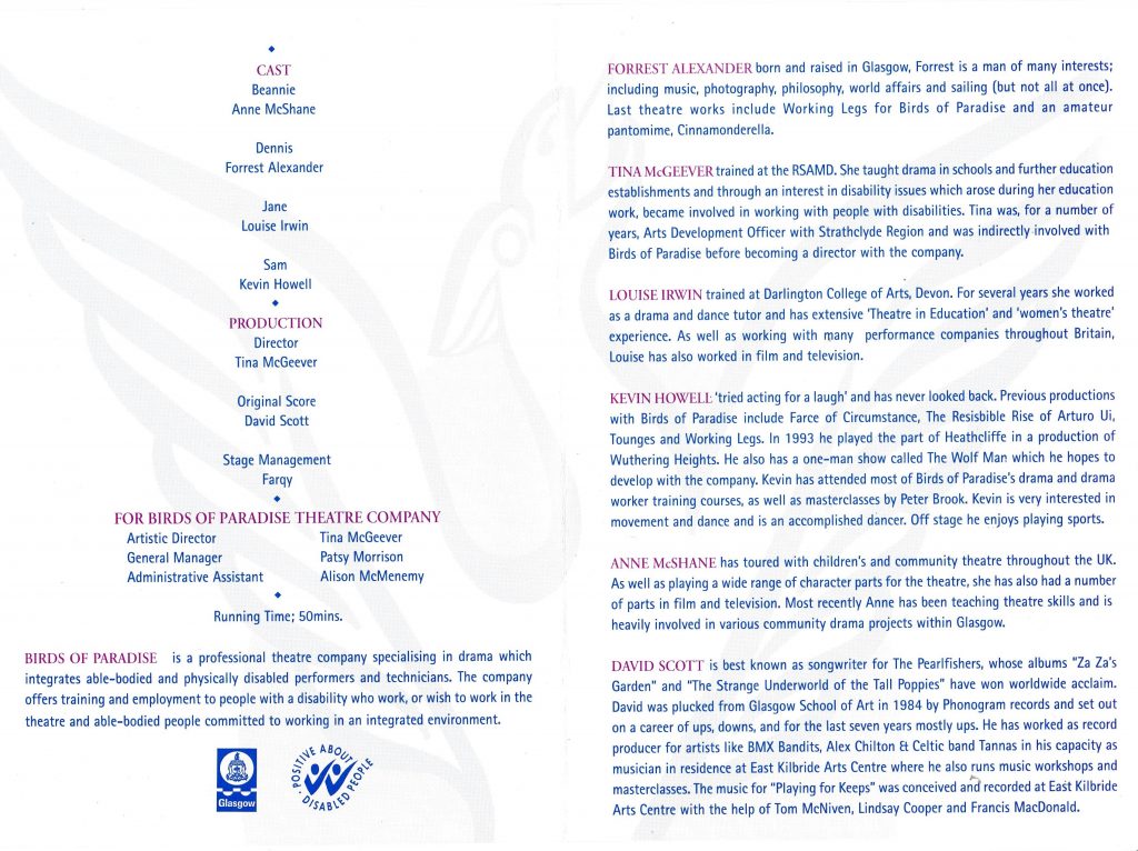 A scanned image of the productions programme. 