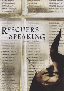 A poster from 'Rescuers Speaking'. It shows part of a face peering from behind a ripped piece of paper