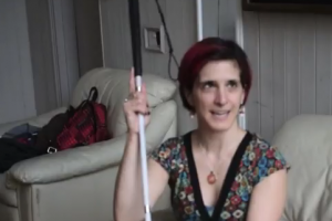 Amelia Cavallo holds up her cane.