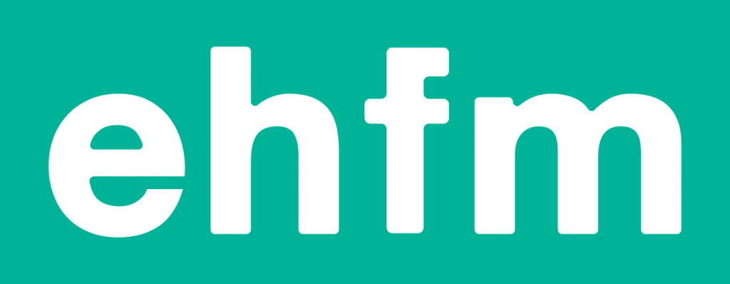 EH-FM logo: lowercase letters e h f m in white on a bright green / turquoize background